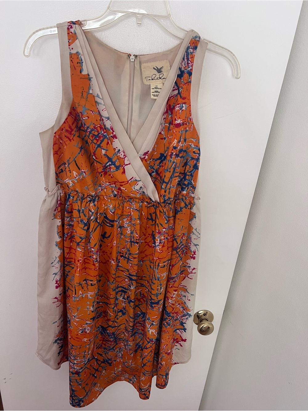 Tabitha Orange Abstract Print Sleeveless Girls' Dress with Neutral Trim